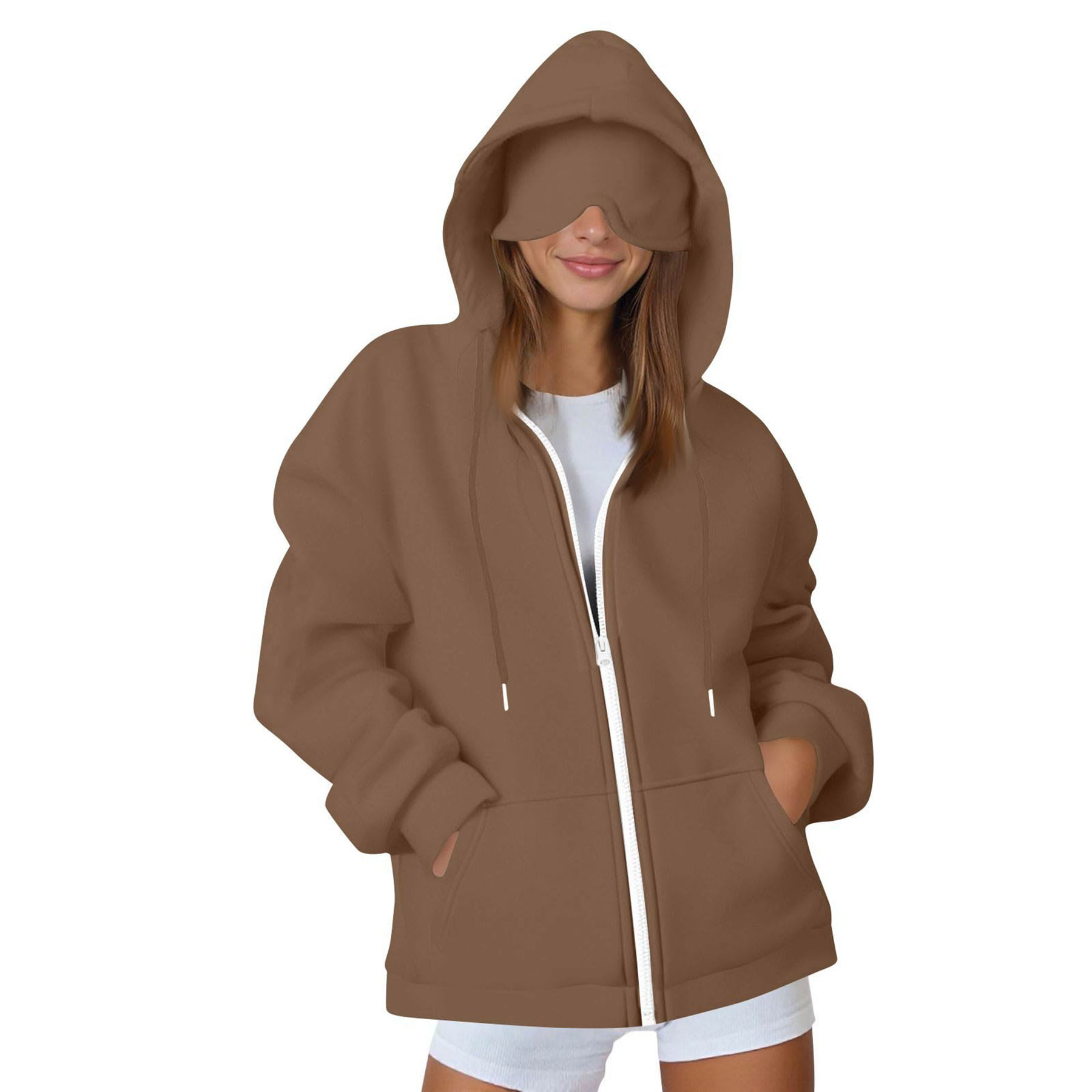 Womens Zippered Hoodie with Eye Mask 11