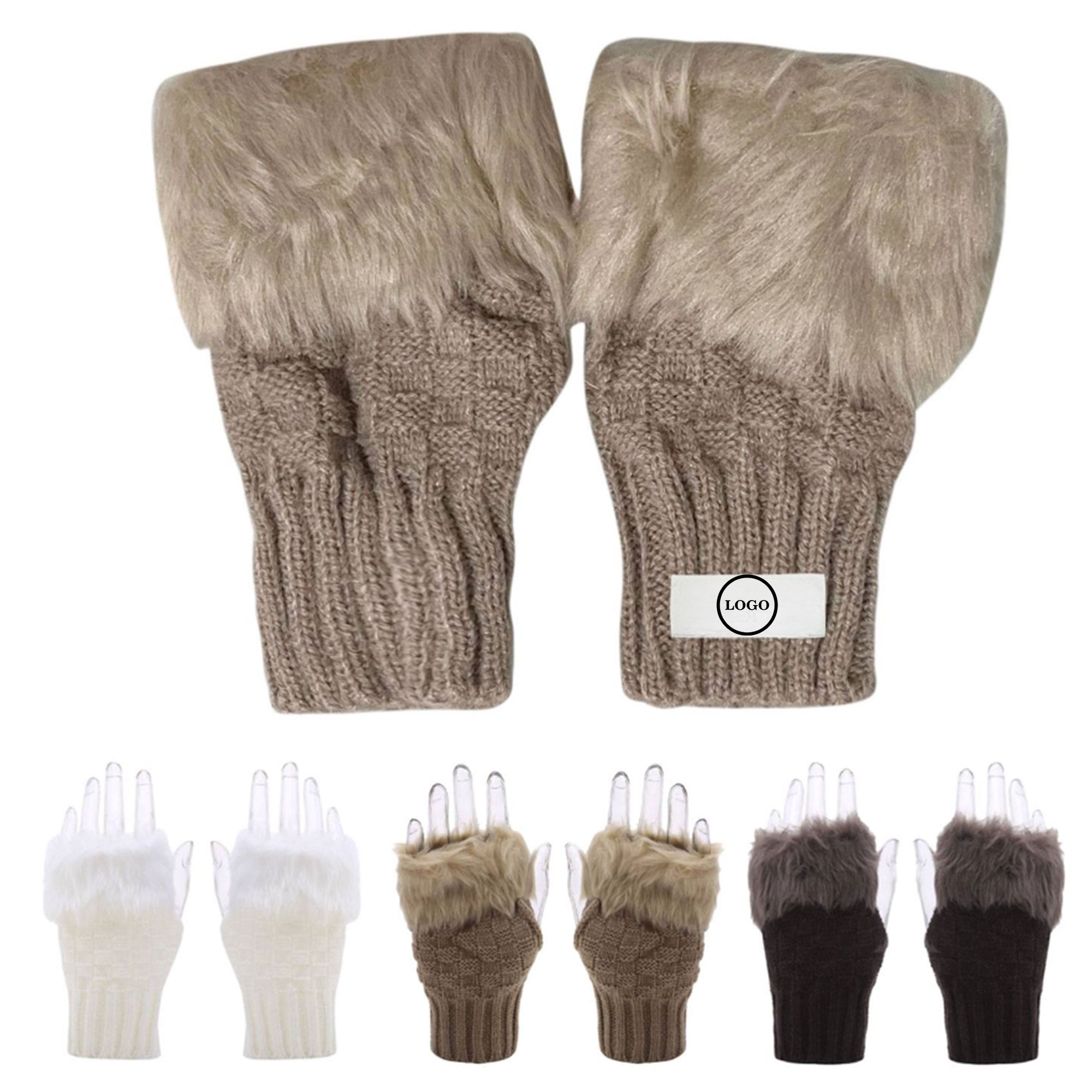Women's Faux Fur Knit Arm Warmers 2