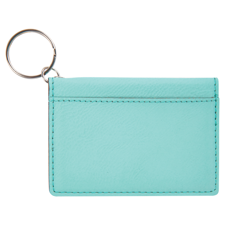 4 1/4" x 3" Teal Leatherette Keychain ID Holder 3