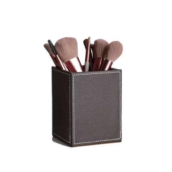 Square PU Leather Pen Holder with Desk Organizer Cup 3