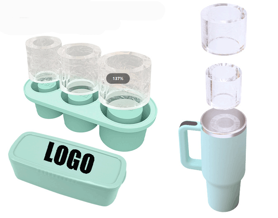 Ice Mold for Stanley Cups/ Silicone Ice Maker With Lid for Making 3 Hollow Cylinder Ice Molds 2