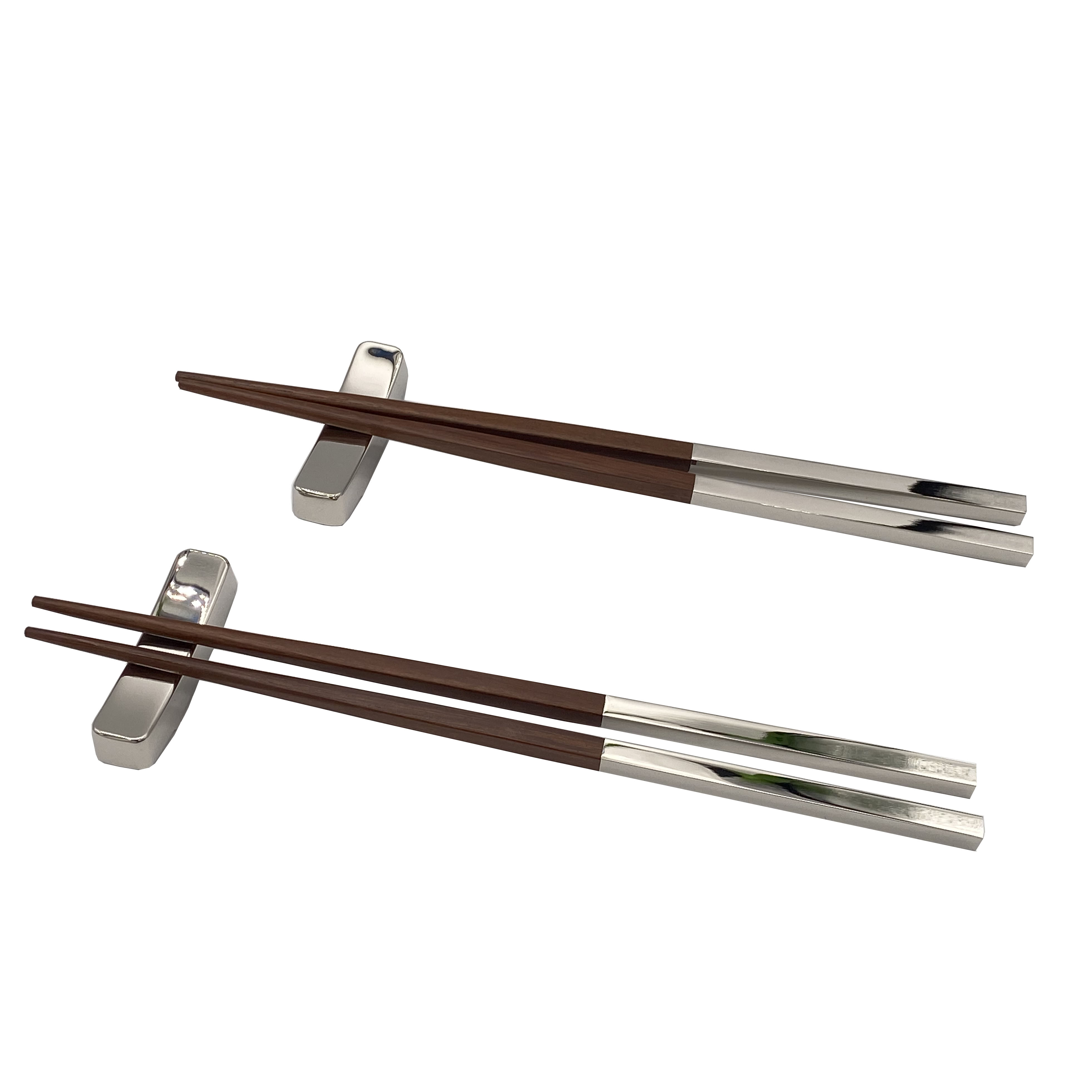 Metal-Wood Chopsticks Sets w/Metal Rest (2pairs) 2
