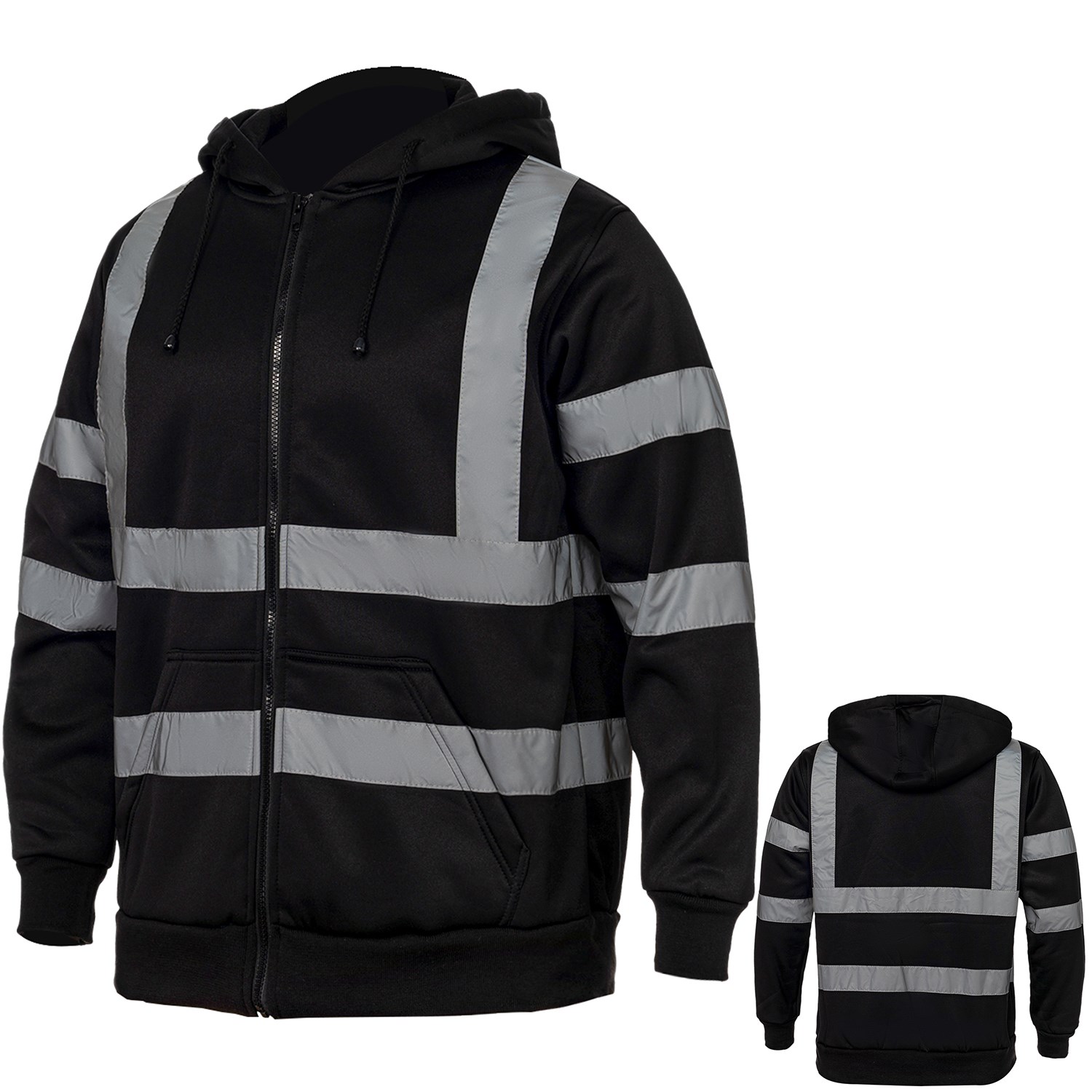 Class 3 Reflective Tape Safety Zipper Hoodie with Kangaroo Pocket 2