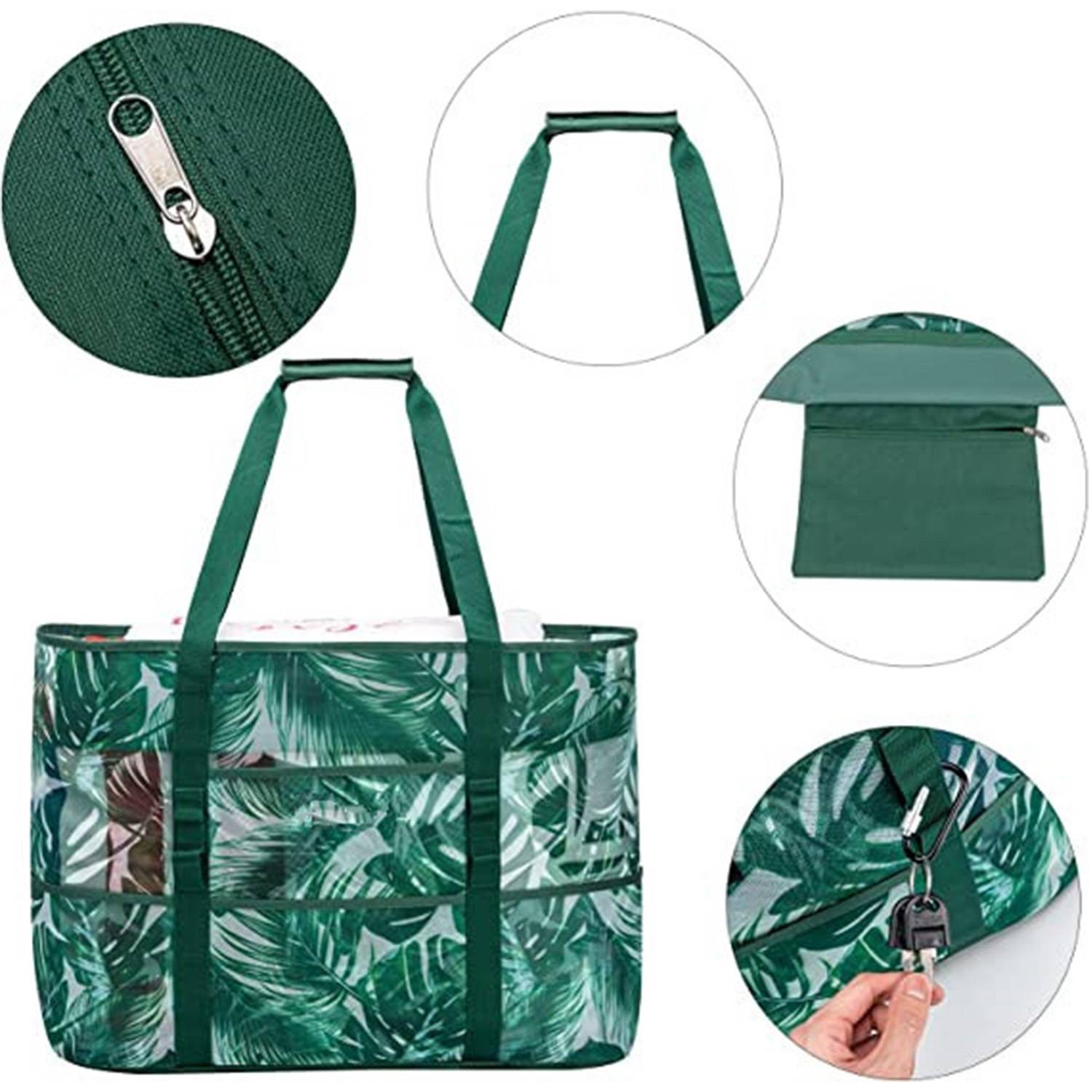 Large Mesh Nylon Beach Tote Bag w/ Pockets for Travel 13