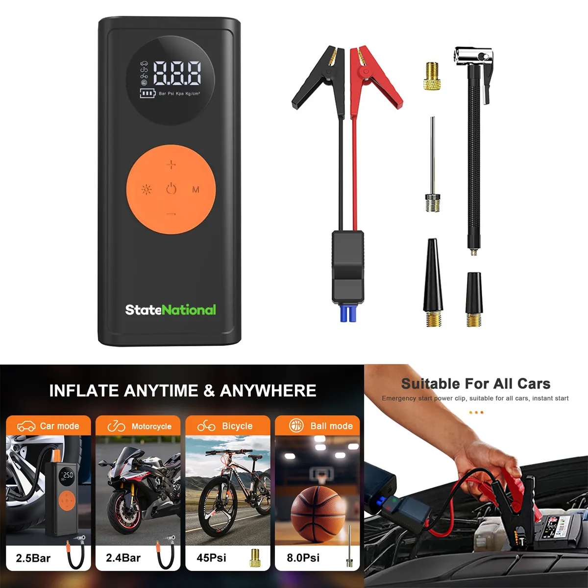 10000mAh Portable Emergency Battery Booter W/Tire Inflator 4