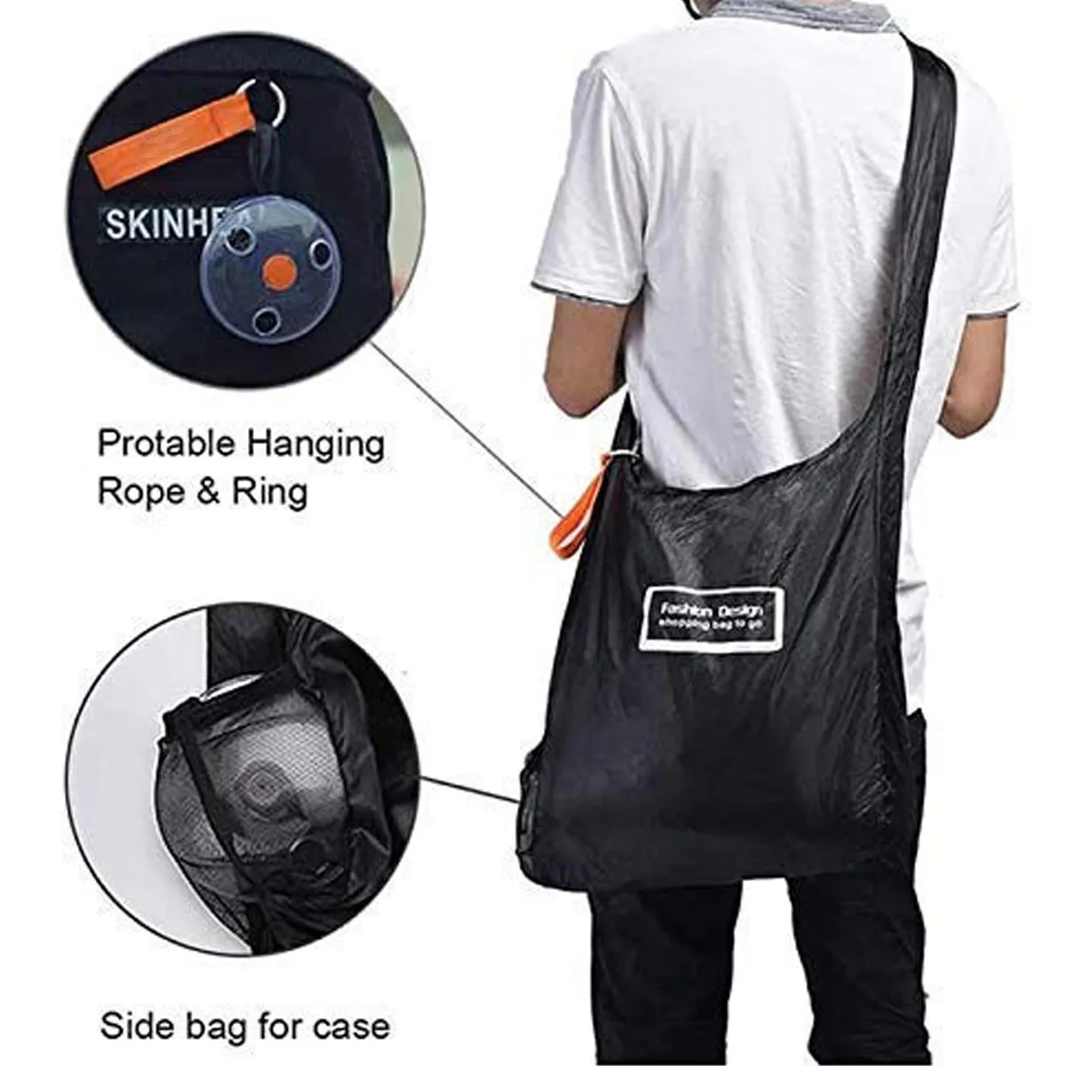 Portable reusable foldable Roll-up shopping crossbody bag 4