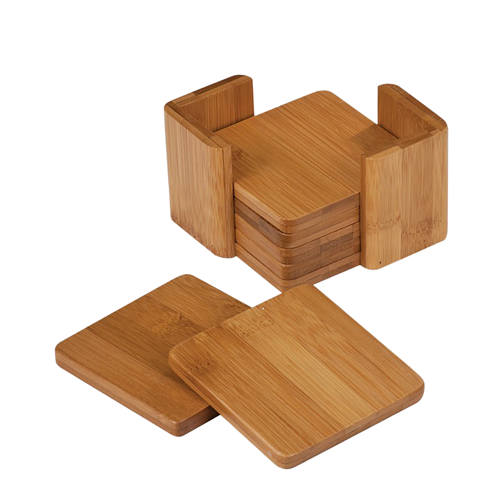 Bamboo Round 6-Coaster Set with Holder 2