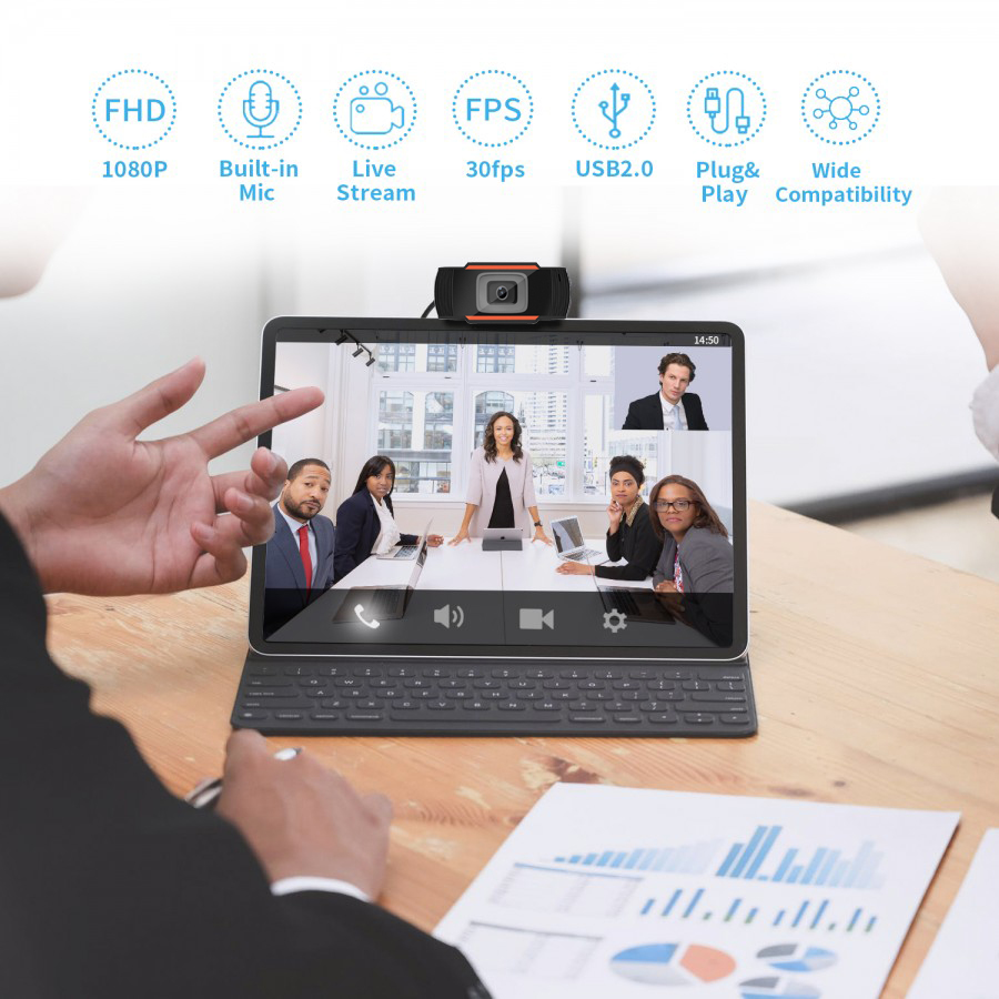 1080P USB Webcam with Microphone & Auto Light Correction 6