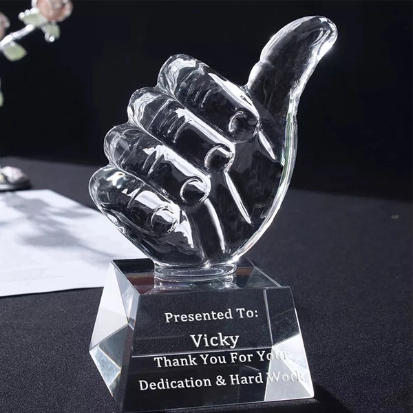 Engraved Crystal Thumbs Up Trophy 3