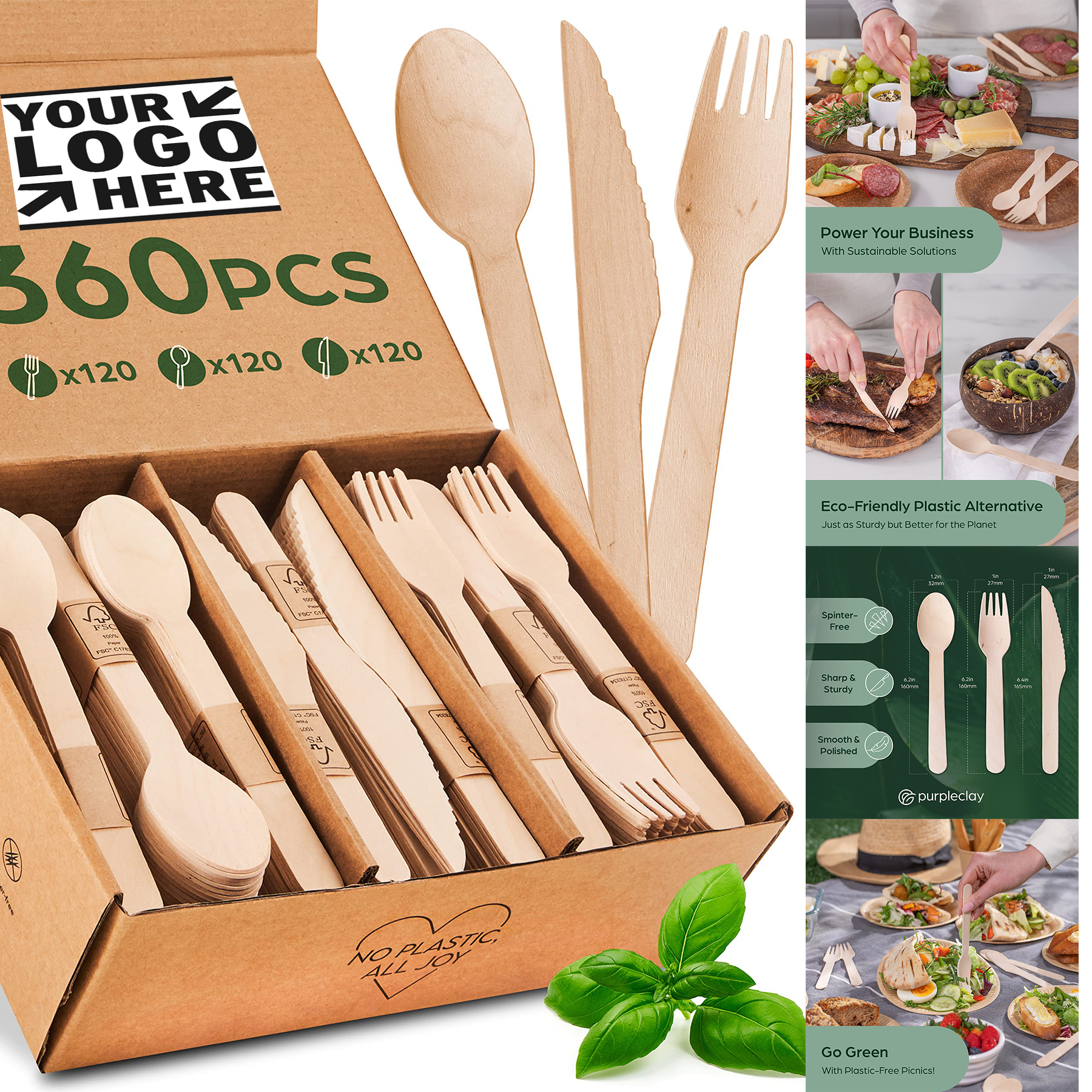 Wooden Compostable Utensils Set - 360 Pieces 2