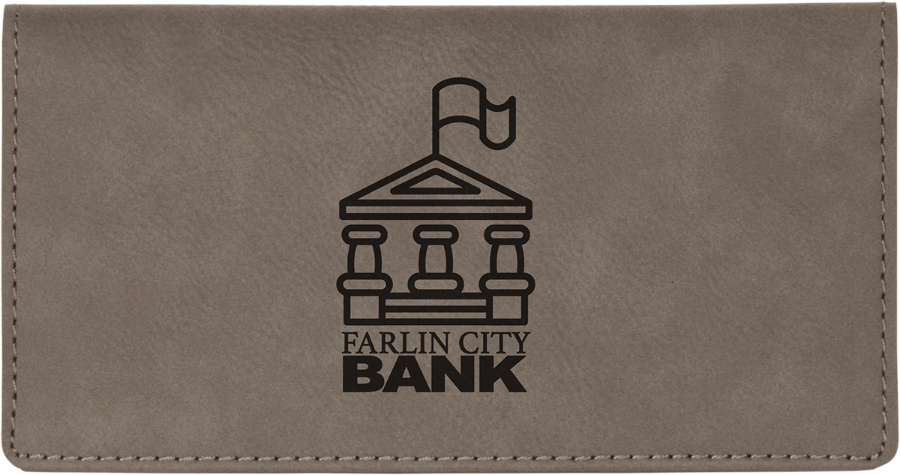 6 3/4" x 3 1/2" Gray Leatherette Checkbook Cover 2