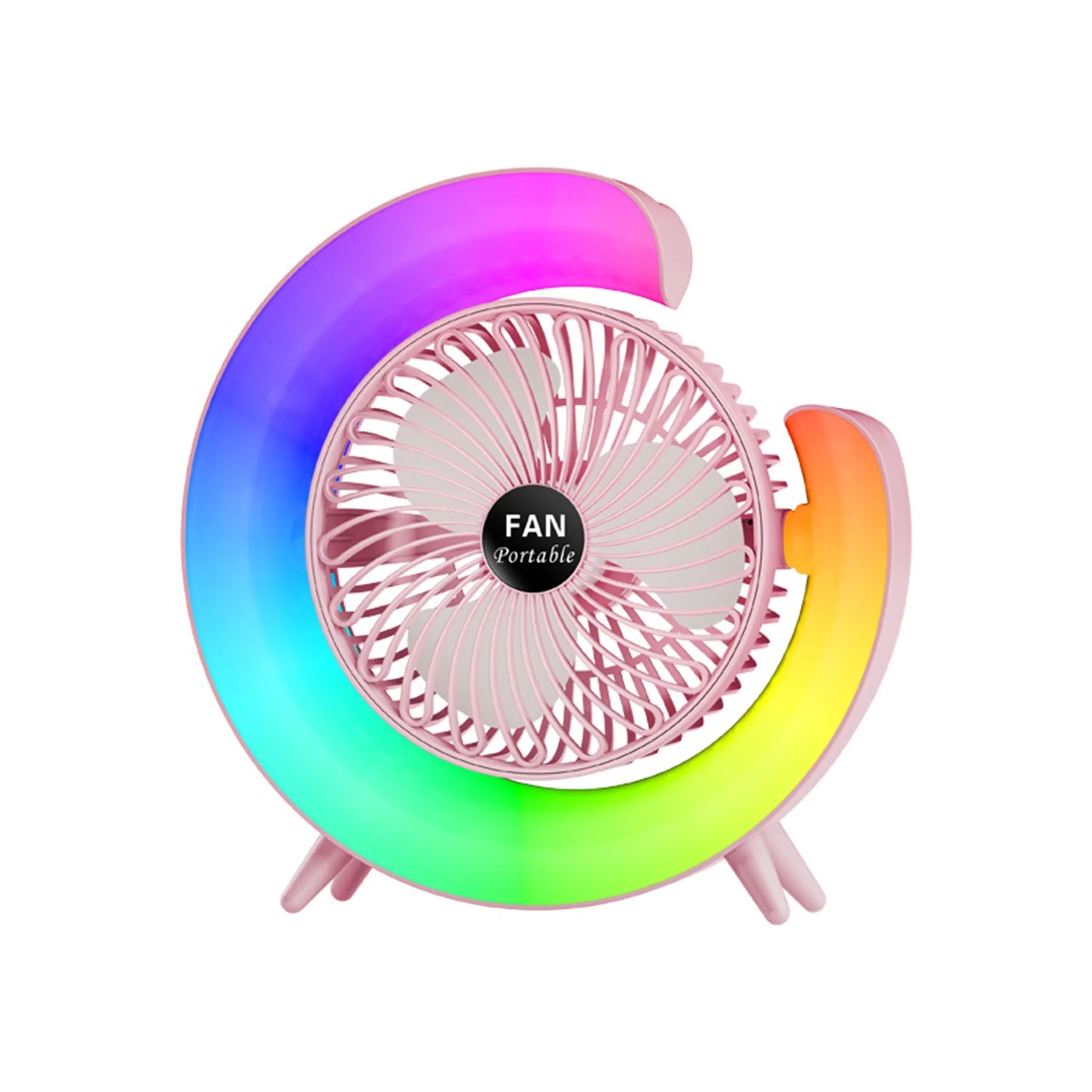 800 mAh Chargeable G Shape 7 Colorful LED Light Tabletop Fan 2