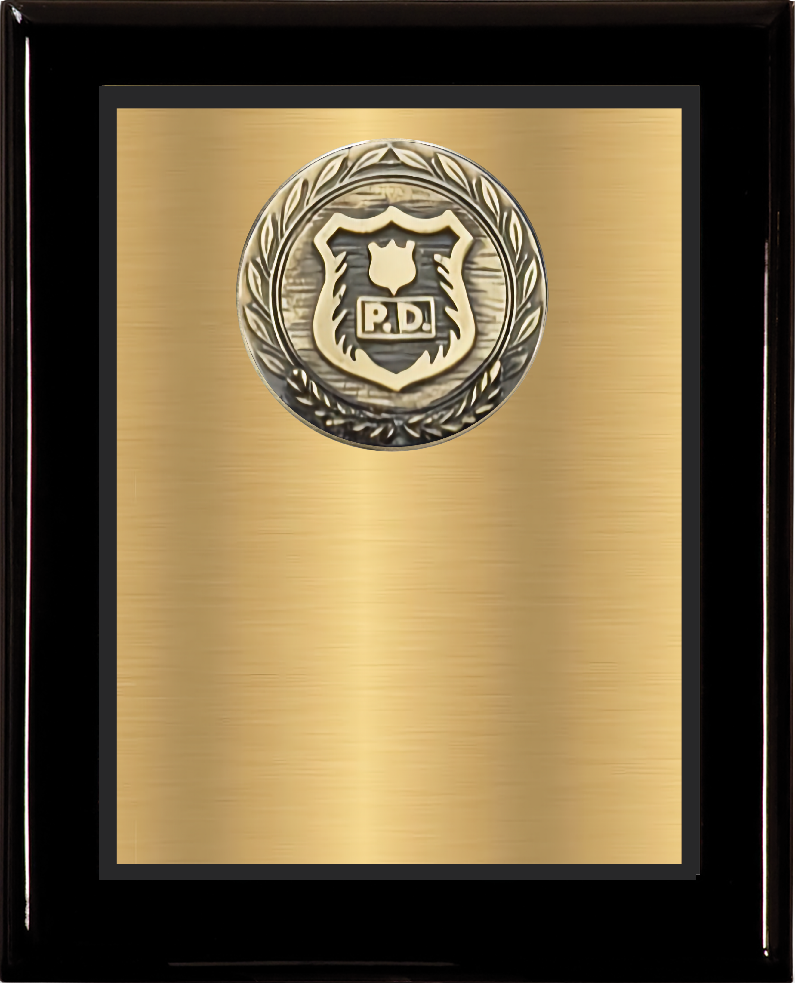 Black Piano Finish Wood Plaque w/Double Plate and Medallion 19