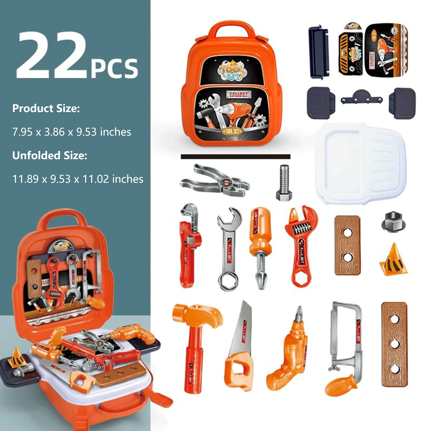 Pretend Play Backpack Tool Toy Set 8