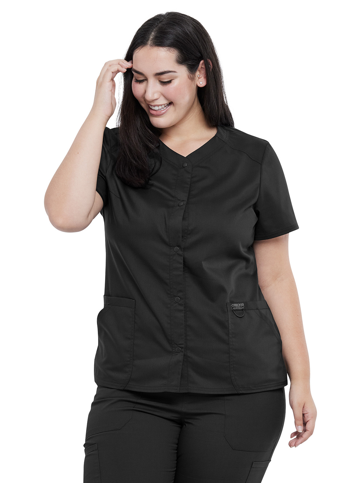 Cherokee - Workwear Revolution - Women's 4-Pocket Snap Front V-Neck Top 1
