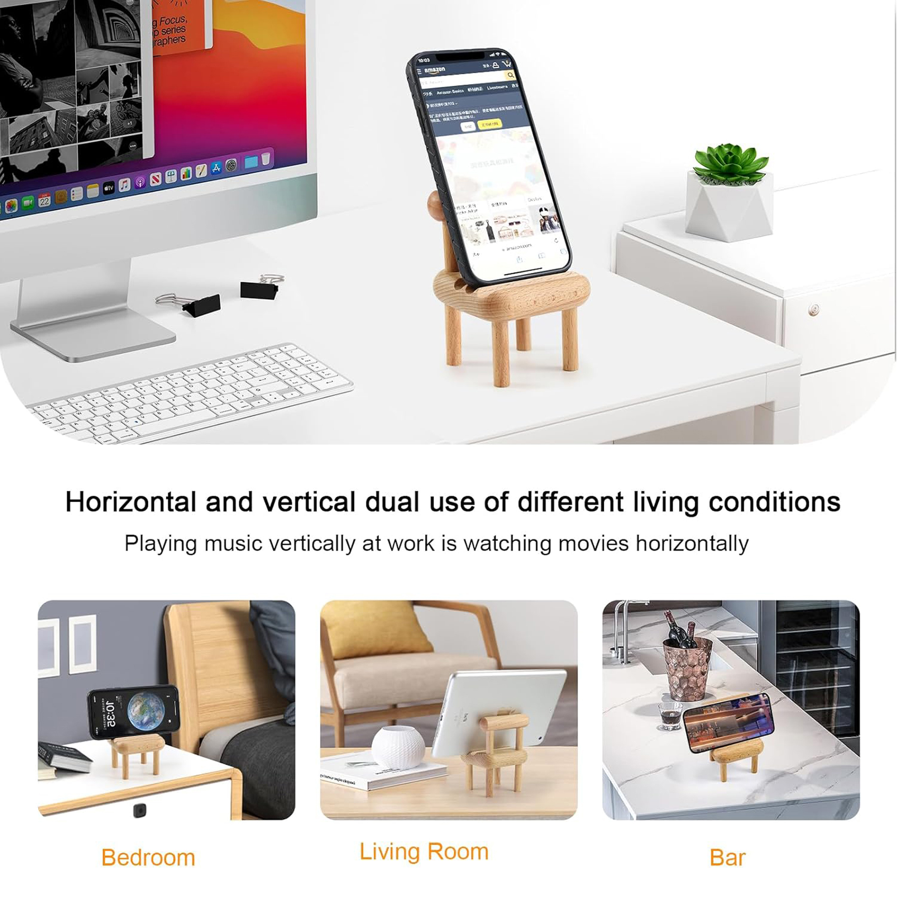 Cute Wooden Mini Chair Phone Stand for Desk 3