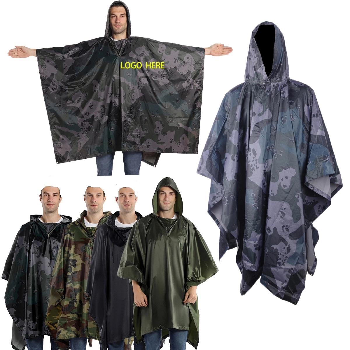 Ponchos Rain Coat With Drawstring Hood 2