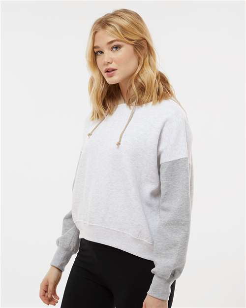 Women's Sueded Fleece Colorblocked Crop Hooded Sweatshirt - W23716 29