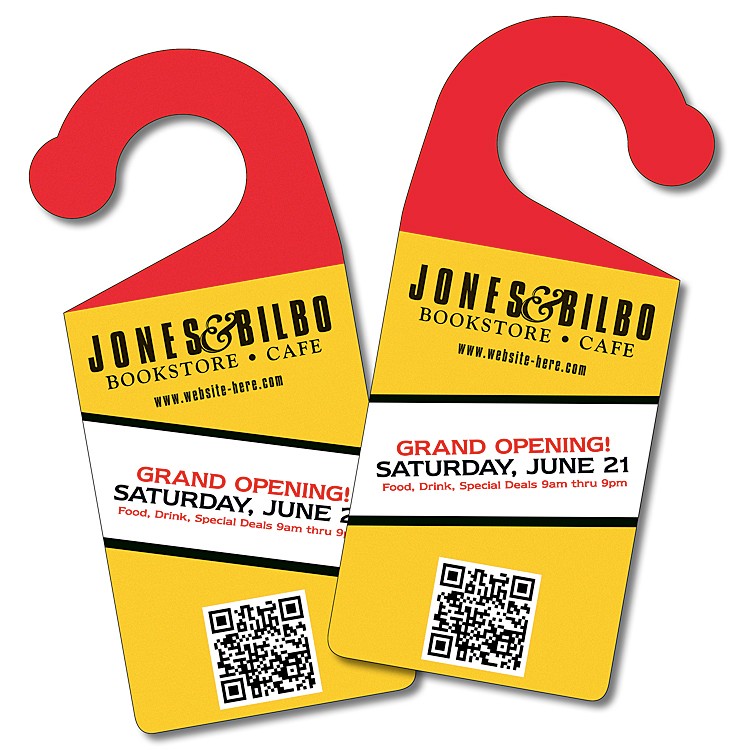 Plastic Door Hanger - 3.75x8.5 Laminated with Round Handle - 14 pt. 1