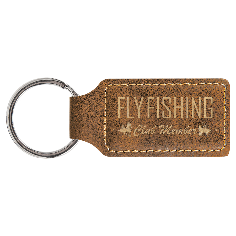 2 3/4" x 1 1/4" Rustic/Gold Leatherette Rectangle Keychain 1