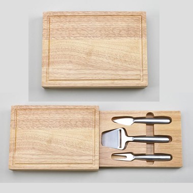 Rectangular Wood Cheese Board w/ 3pc Metal Handle Utensials 2