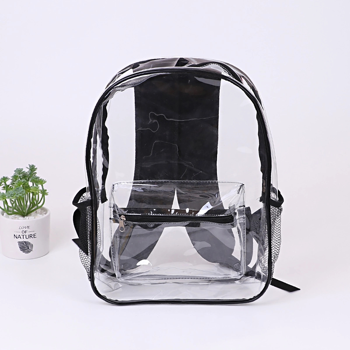 Clear Backpack With Reinforced Straps Front Accessory Pocket 2