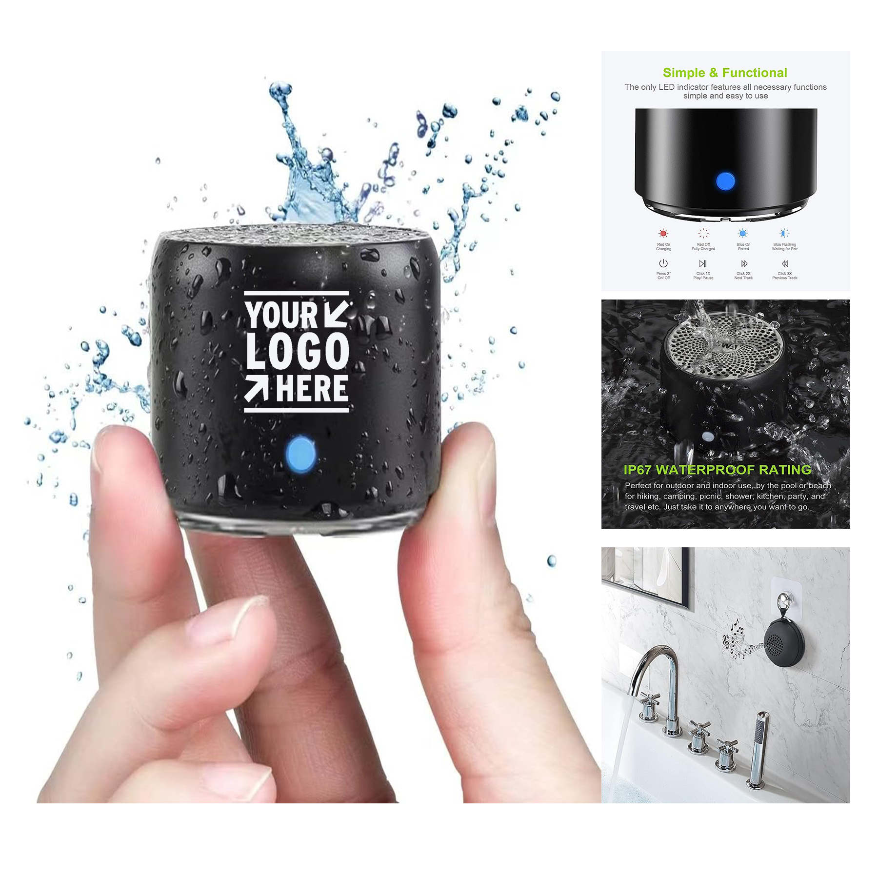 IP67 Waterproof Brief Design Custom Bass Radiator Travel Case Packed Portable Bluetooth Speaker