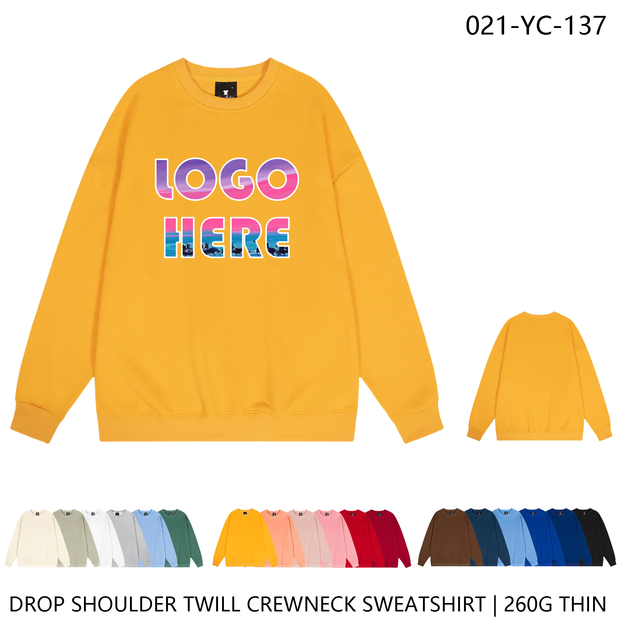 Customizable Logo Unisex Drop Shoulder Sweatshirt ?C Lightweight Twill Design 1