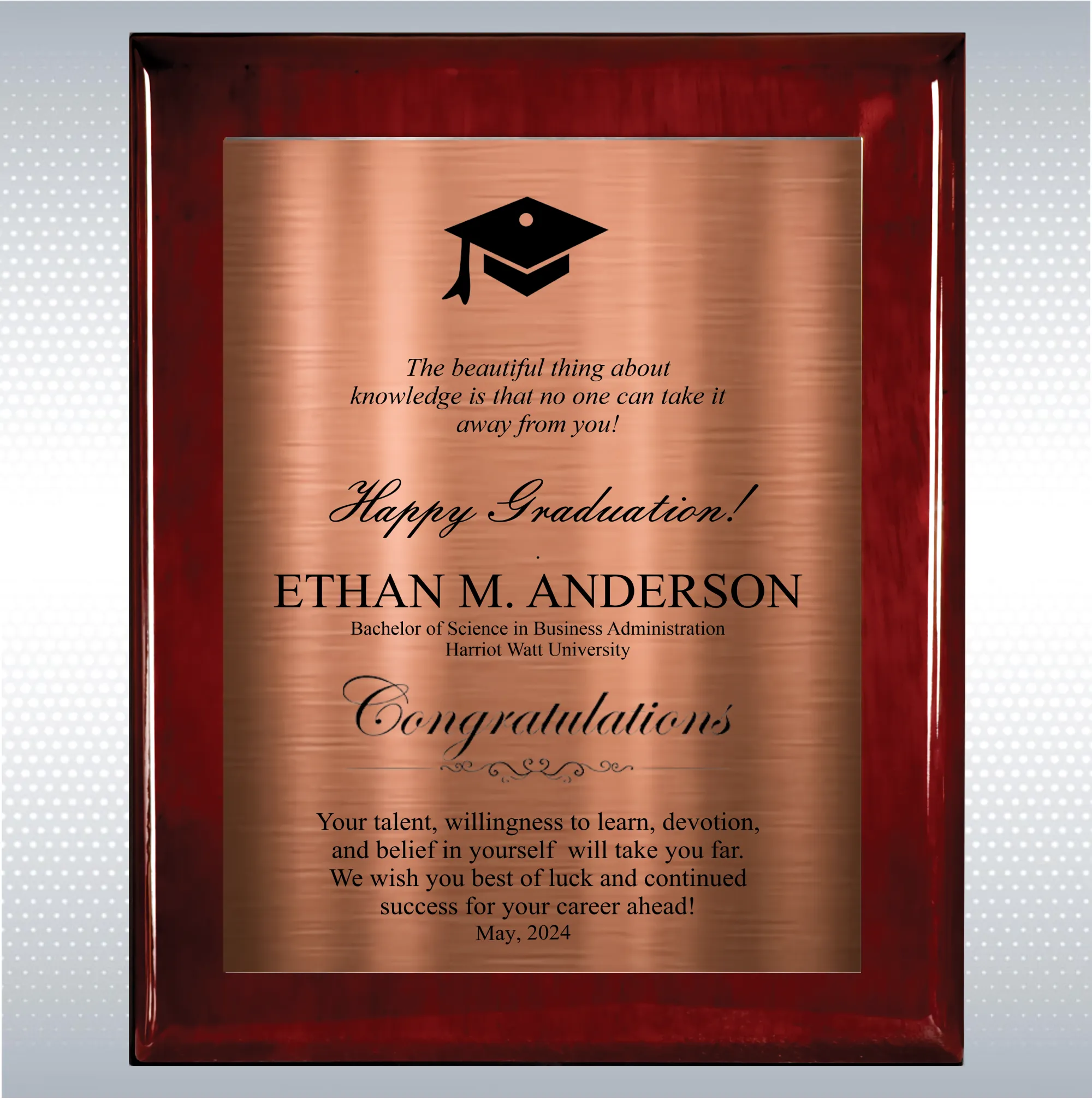 Rosewood Piano Graduation Gift Plaque 13