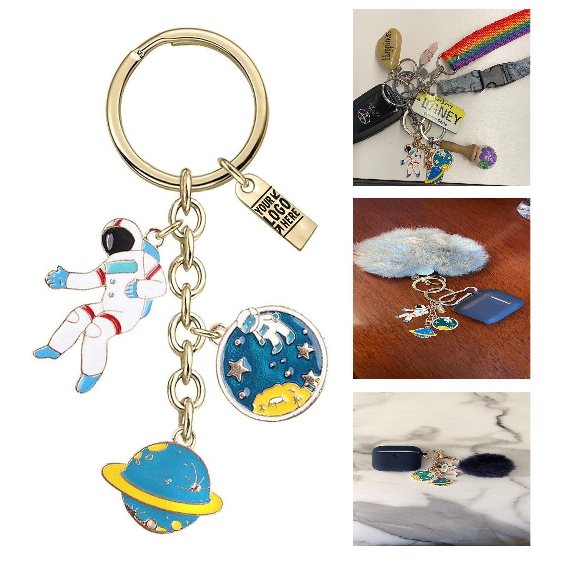 Velvet Bag Z558 Astronaut Saturn Rocket Charms Pendant Keychain 2