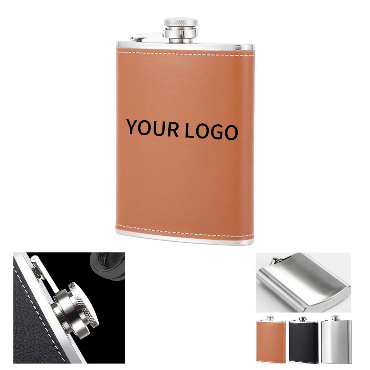 Durable Leather Covered Metal Flask 8oz 6