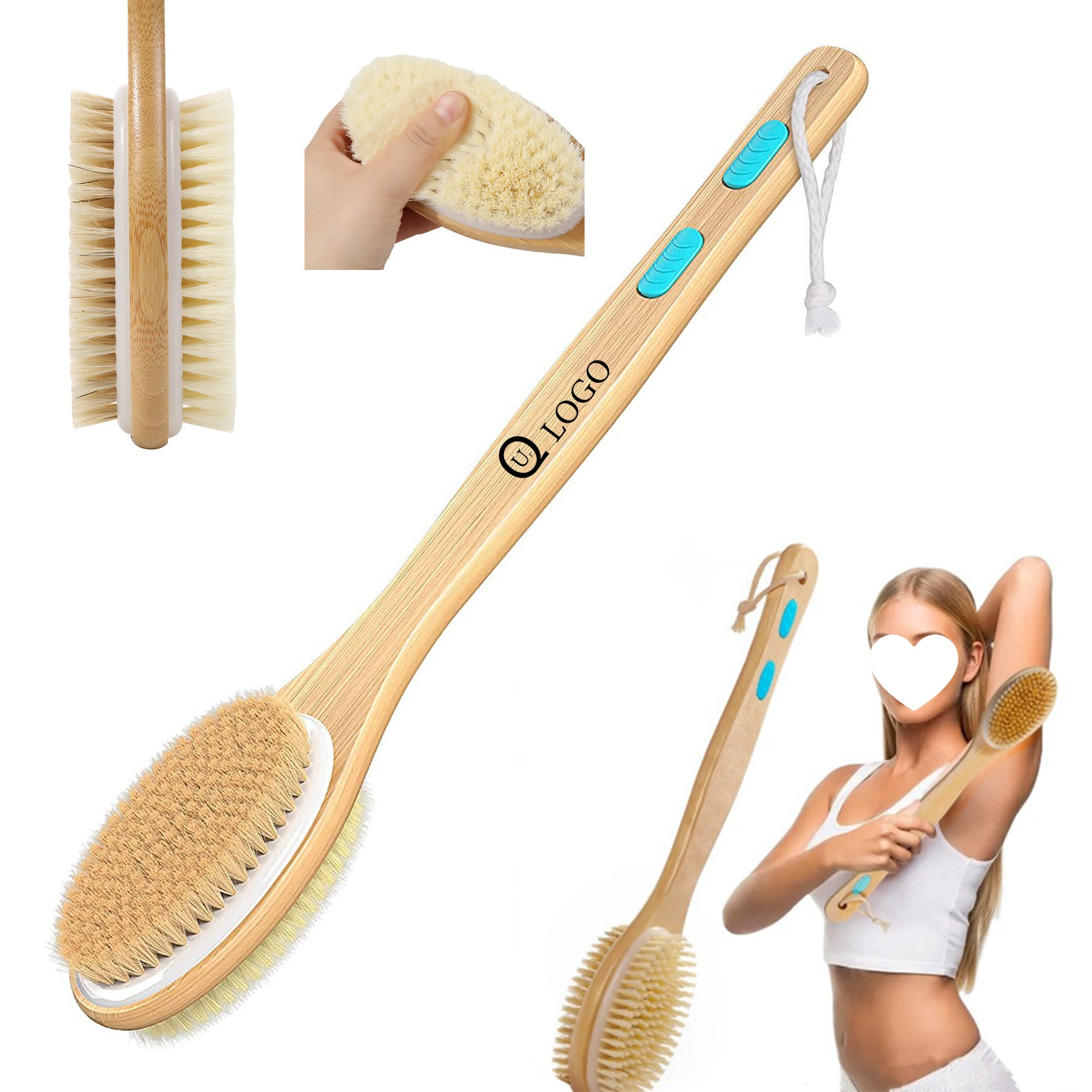 Wooden Bath Body Brush W/Long Handle