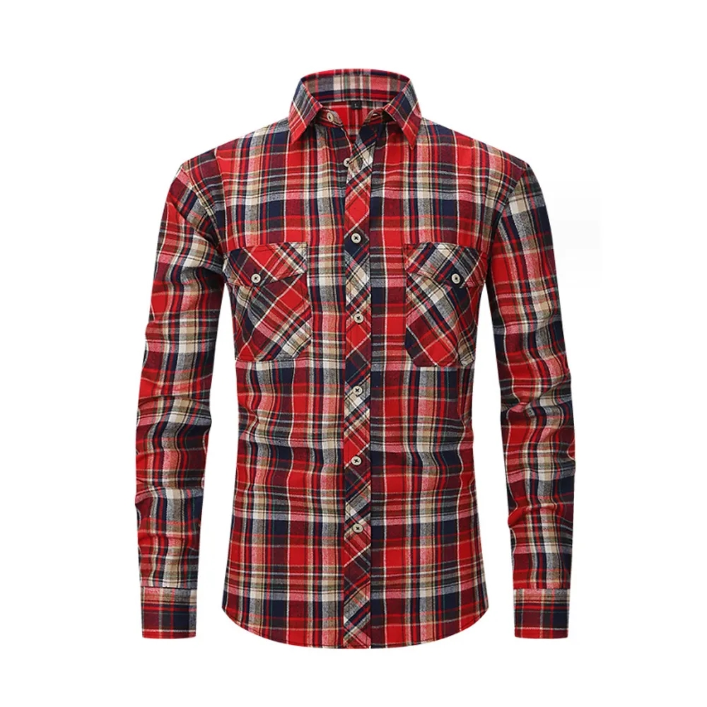 Brushed Plaid Shirt Long Sleeves Double Pockets 6