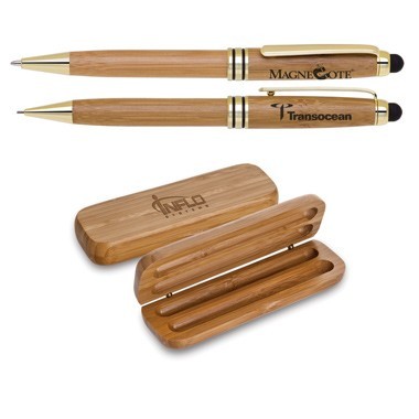 Eco-Friendly Bamboo Stylus Pen/Pencil Set (Gold/Black Trim) 1