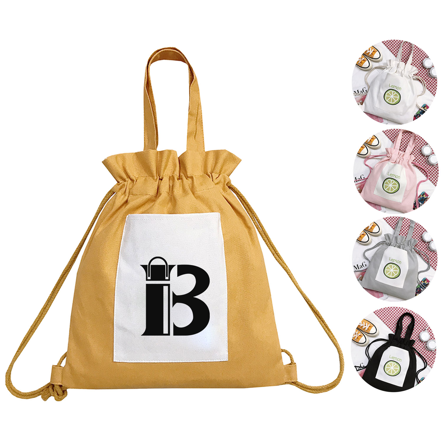 Canvas Drawstring Tote Bag w/ Pocket 7