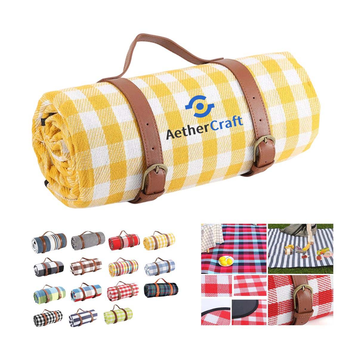 Leather Handle Picnic Blanket with Waterproof Backing 3