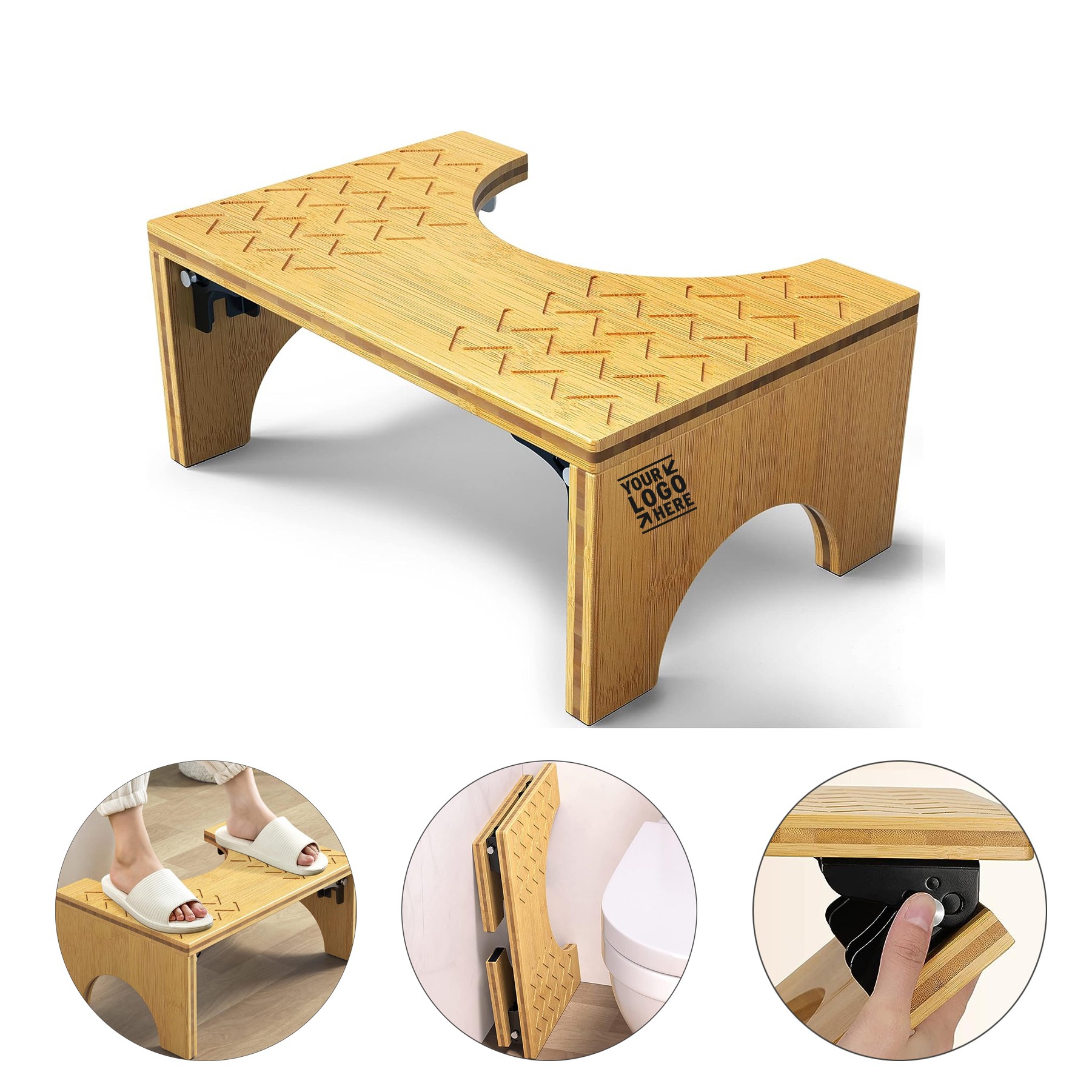 7" Foldable Wood Bathroom Step Bamboo Toilet Poop Potty Stool 2