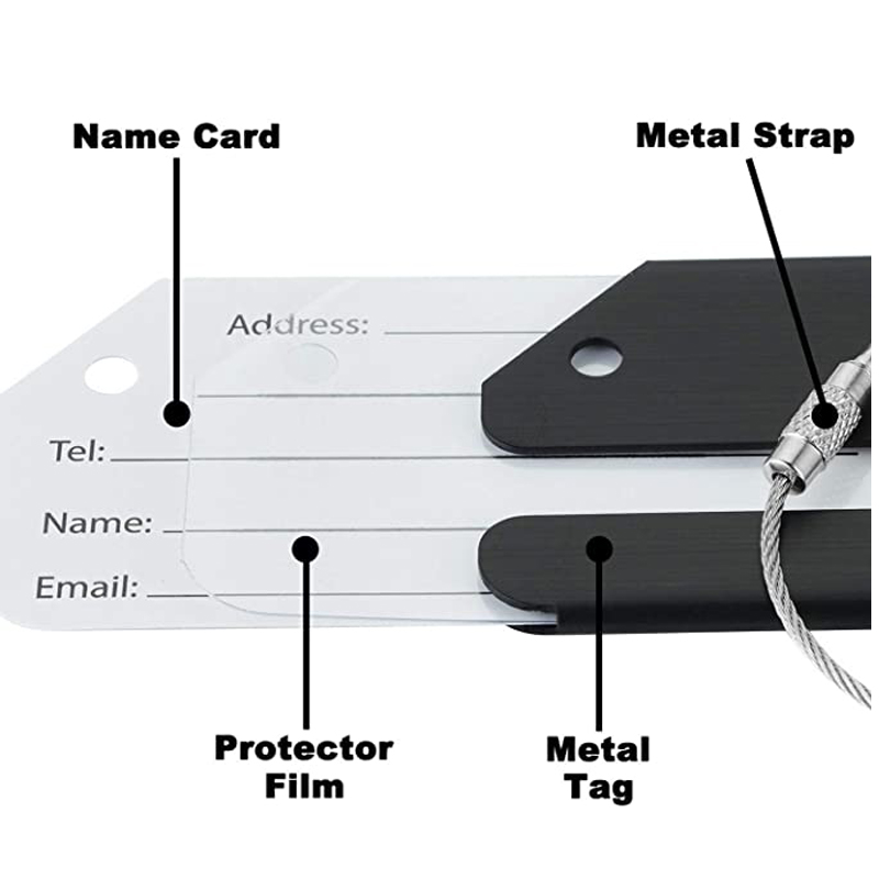 Aluminum Alloy Travel Luggage Tag w/Stainless Steel Rope 2