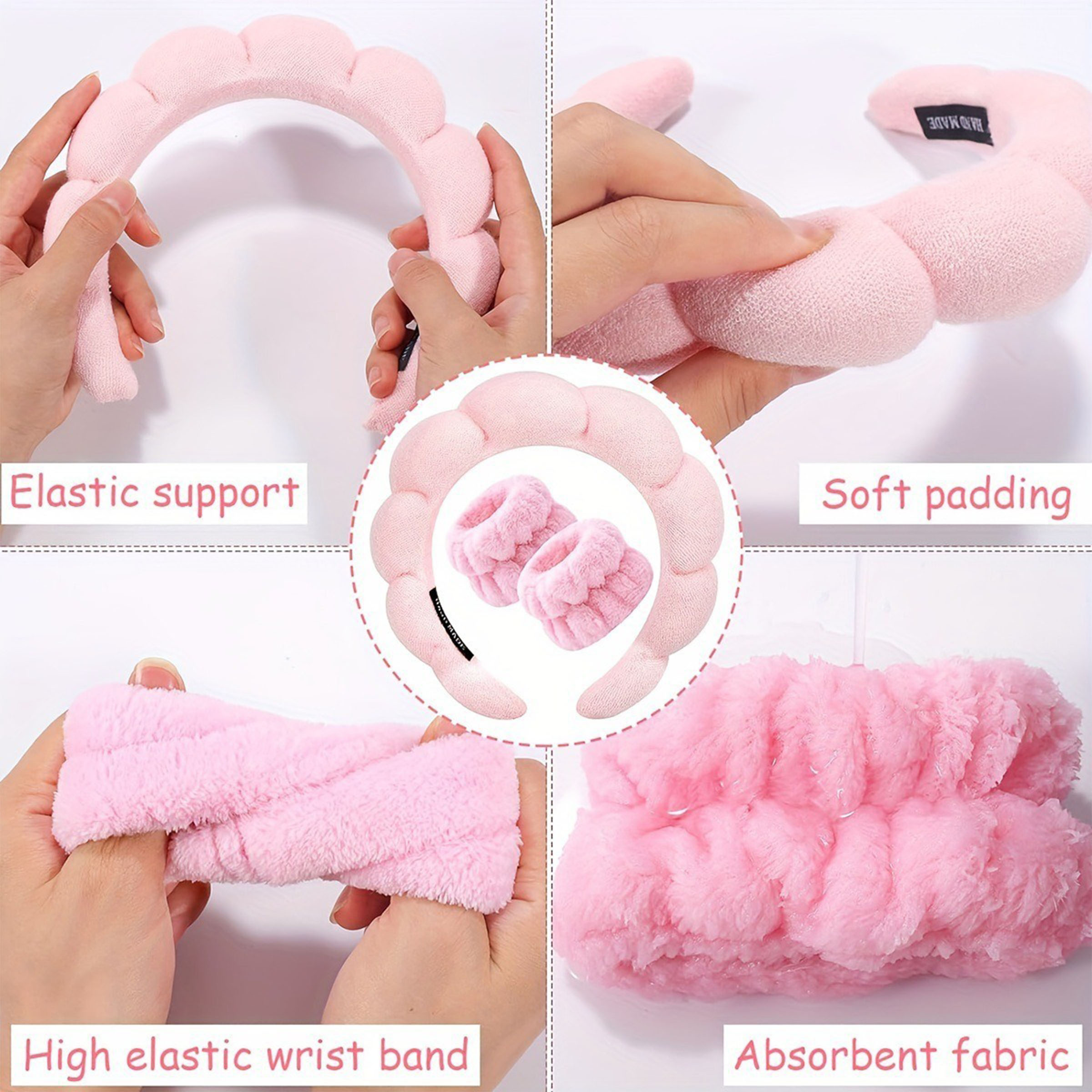 High-Quality Plush Material Comfy Skincare Headband And Wrist Cuffs For Daily Routine 3