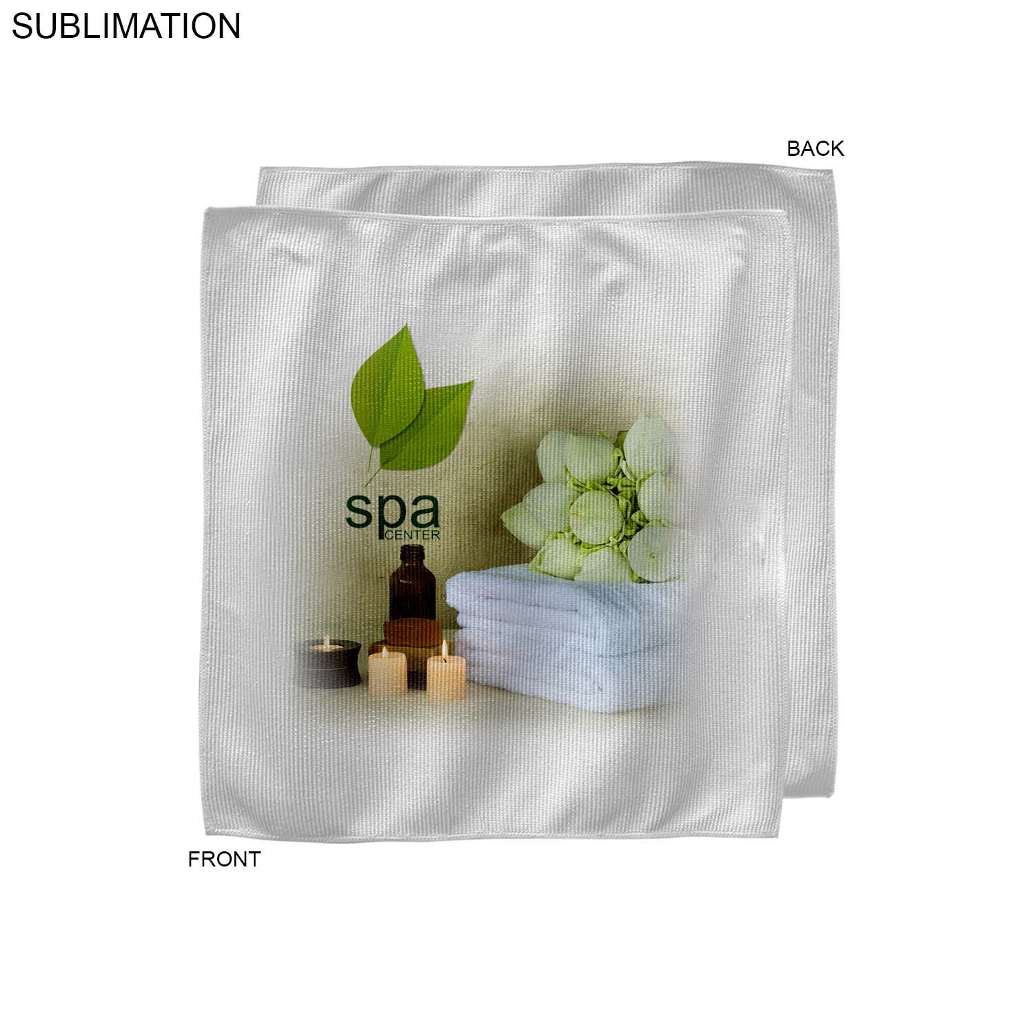 White Microfiber Dri-Lite Terry Spa Face Cloth, 12x12, Sublimated Full color Logos 5