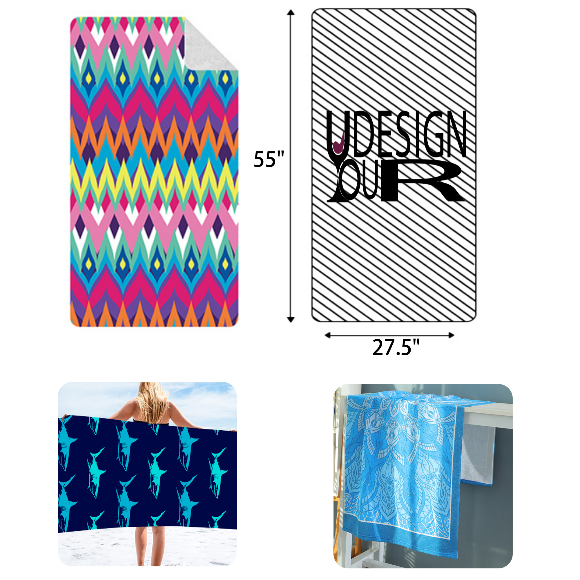 MOQ 5 PCS Portable 27x55In Custom Beach Towel 2