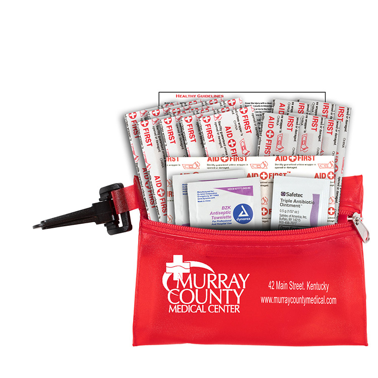 "MEDI" 19 Piece First Aid Kit in Translucent Zipper Kit with Plastic Carabiner Attachment 28