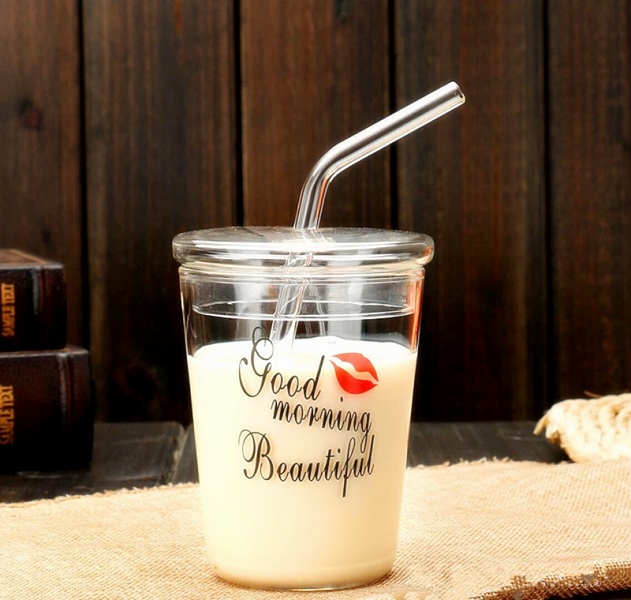 Glass Suction Cup w/ Glass Lid & Straw 12 oz 2