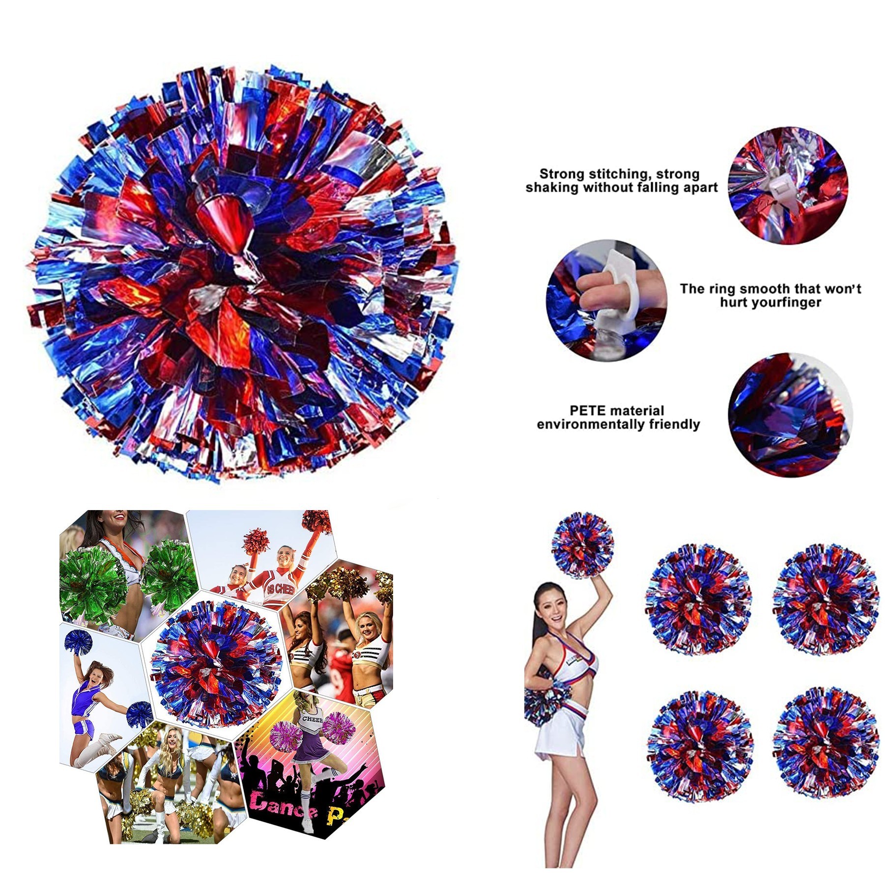 12 Inch Cheer Pom Poms with Baton Handle 2