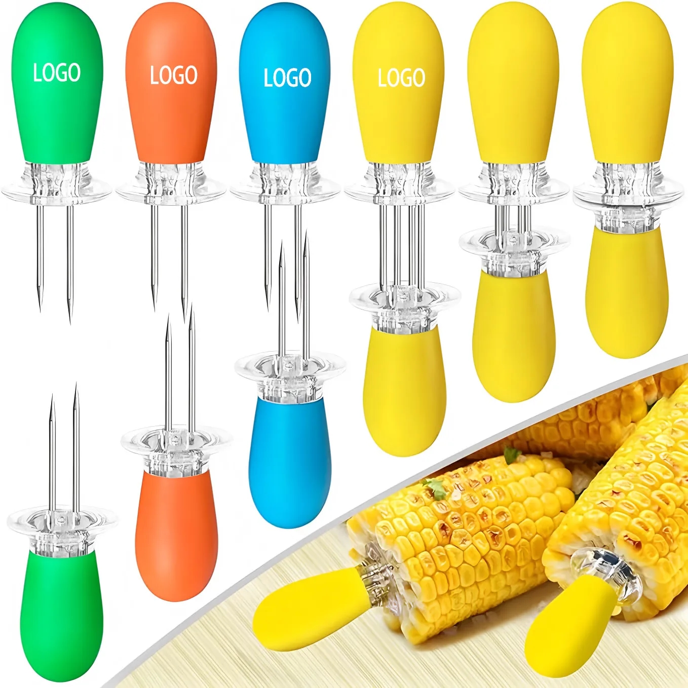 Stainless Steel Corn Cob Holders with Silicone Handles 4