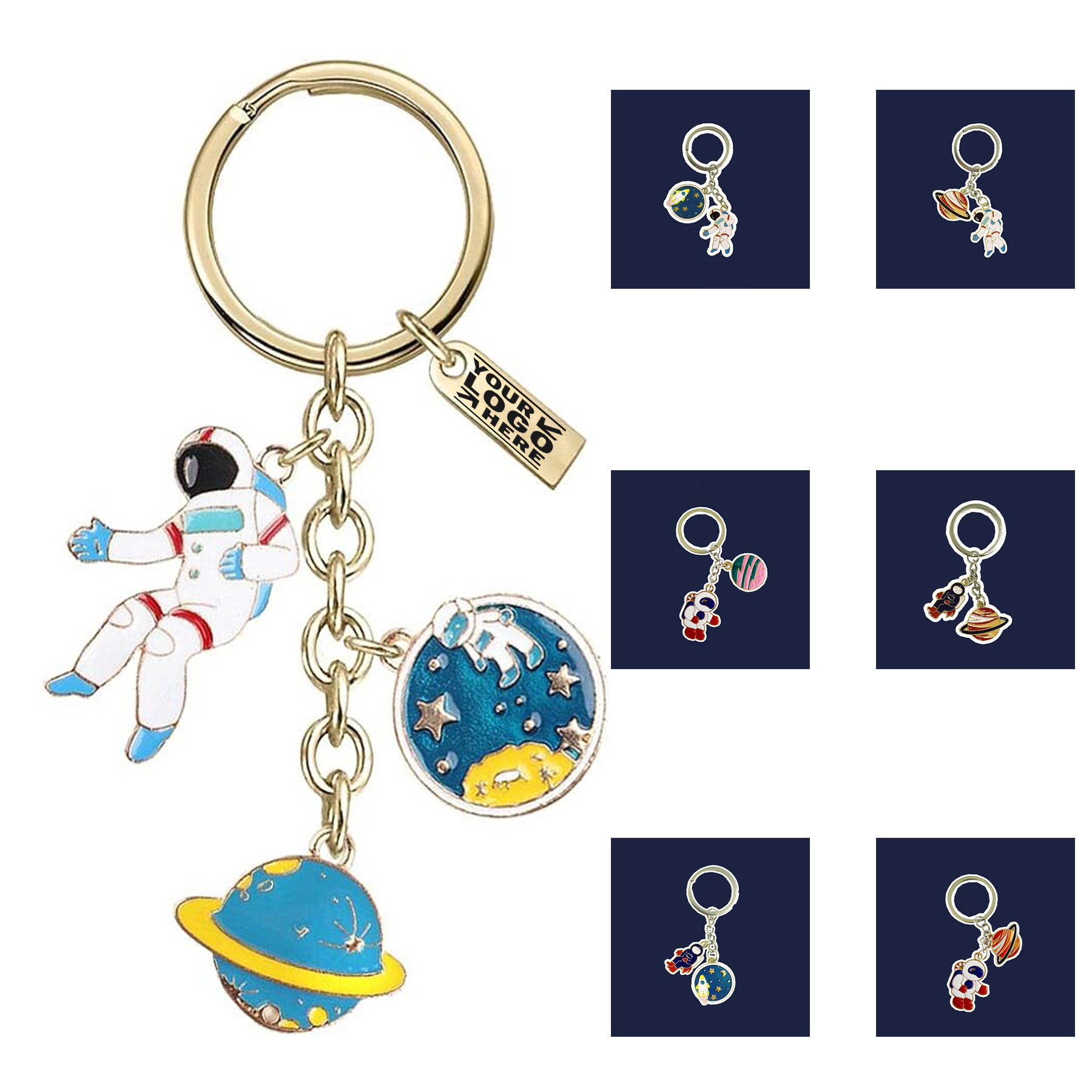 Velvet Bag Z558 Astronaut Saturn Rocket Charms Pendant Keychain