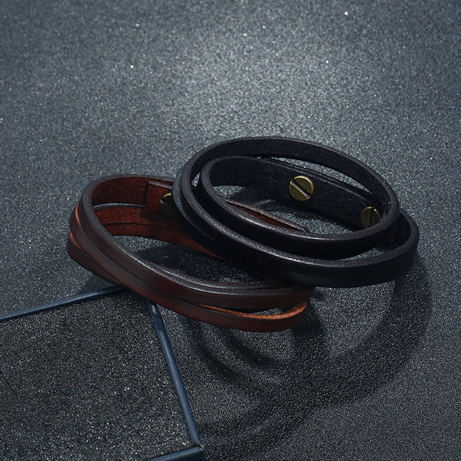 PU Two circles of cowhide men's bracelet 6