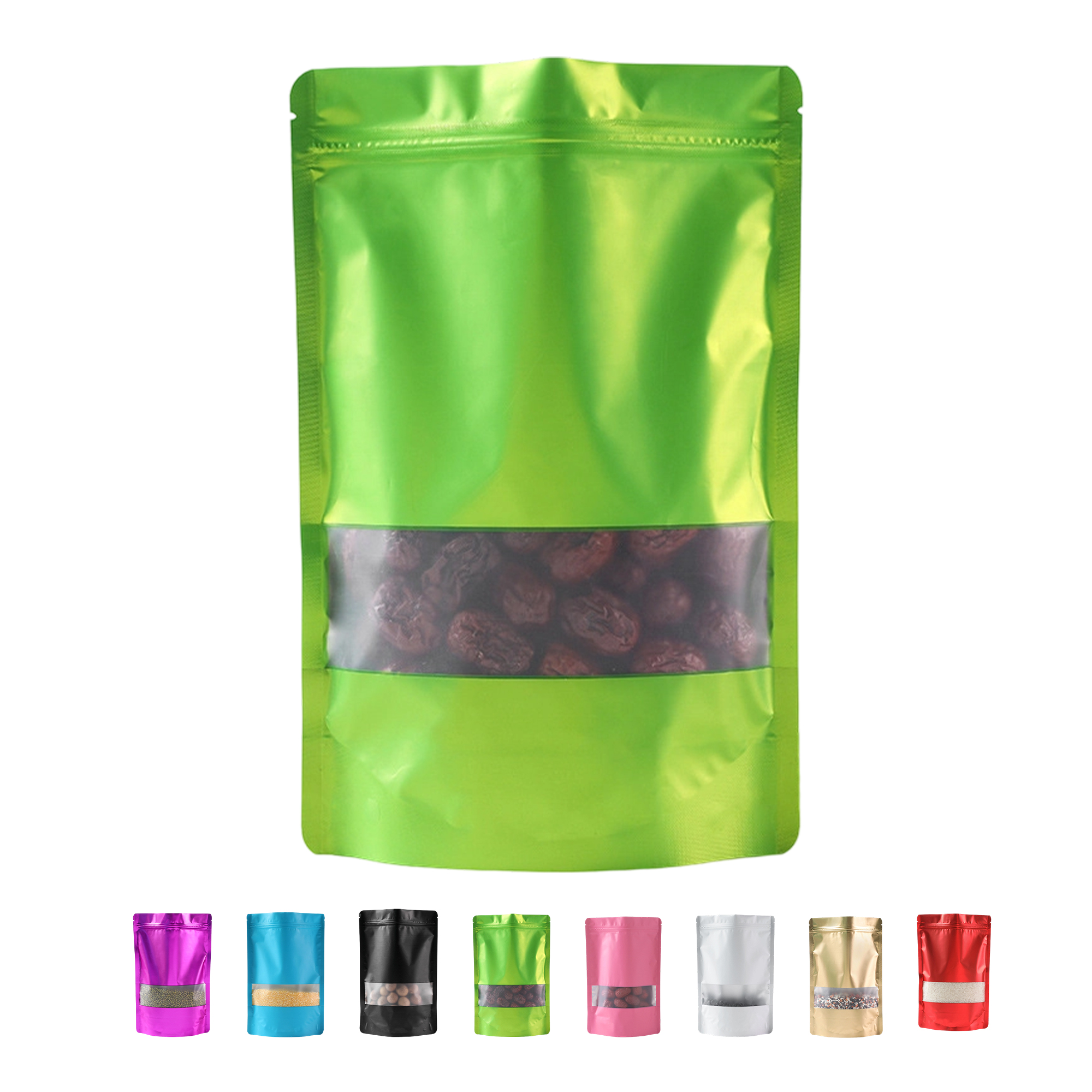 Aluminum Foil Stand Up Zipper Pouch With Clear Window 4.8 x 7.9" 8