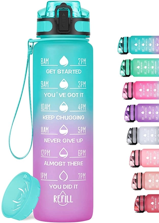 34oz Gradient Water Bottle with Motivational Time Marker 6