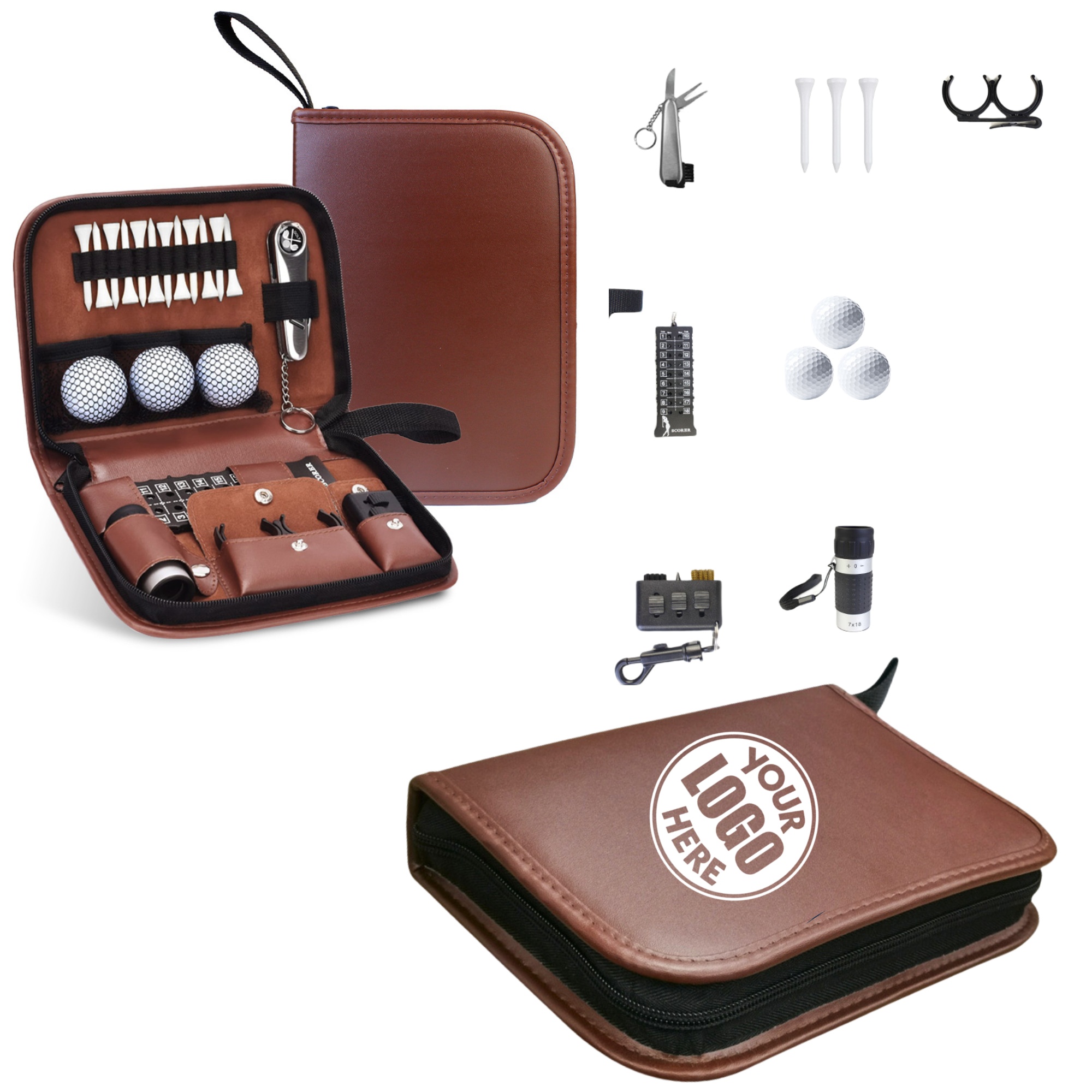 Golf Accessories Kit with Premium-Grade Leather Case 2